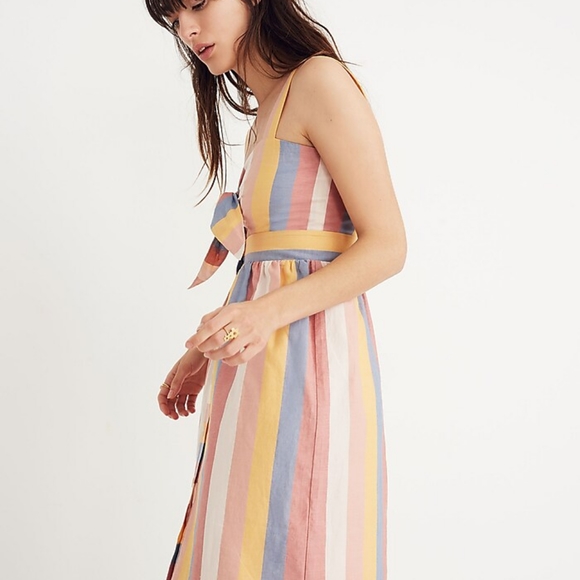 Madewell Tie Front Cutout Dress in Sherbet Stripes - Picture 2 of 14